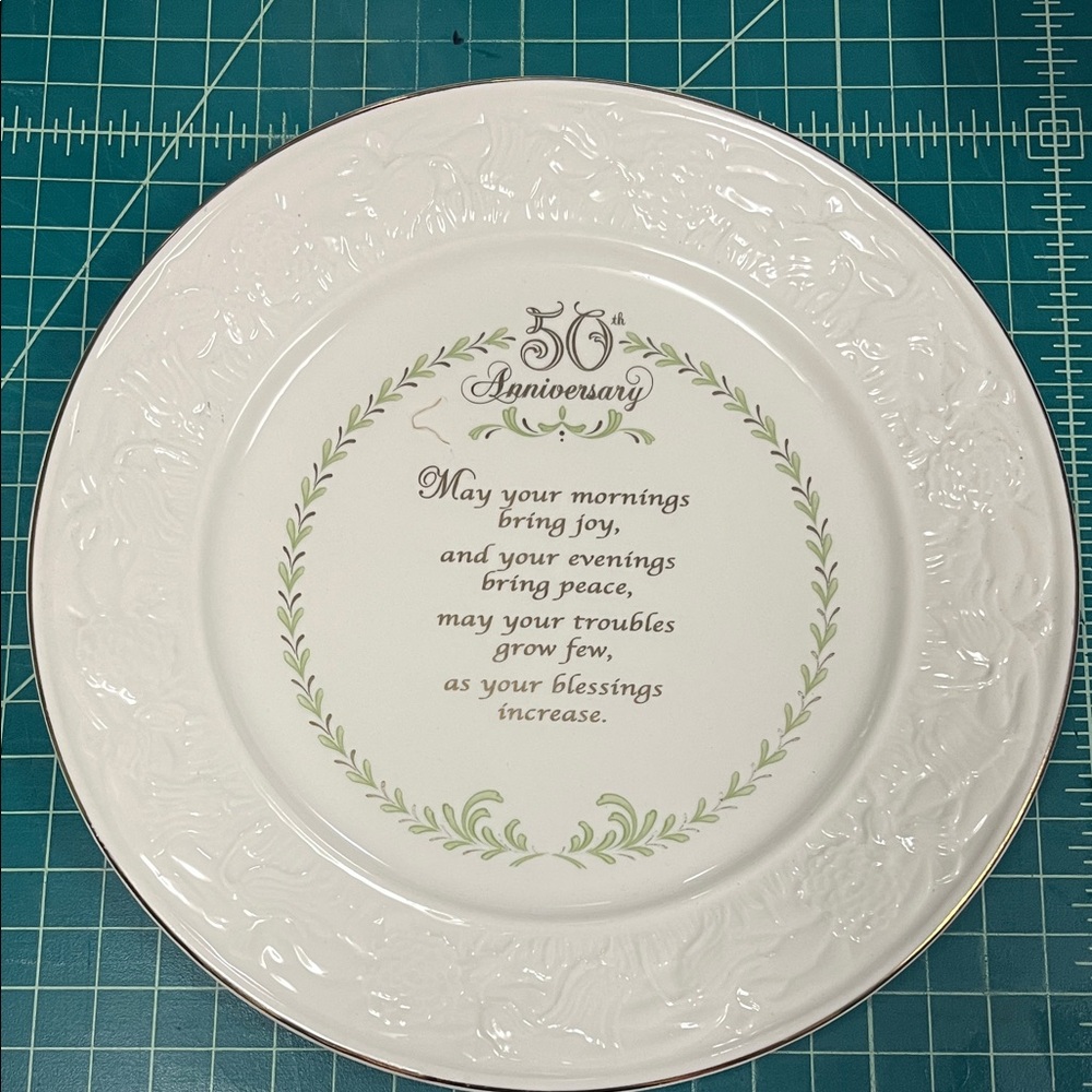 Belleek White and Gold 50th Anniversary Plate